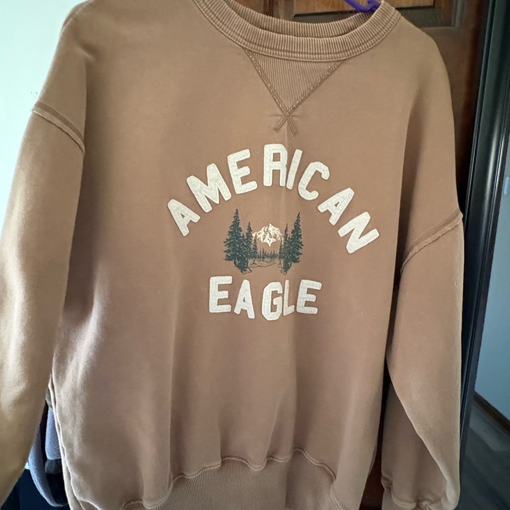 American Eagle Outfitters Brown Graphic Crewneck Sweatshirt runs a little big